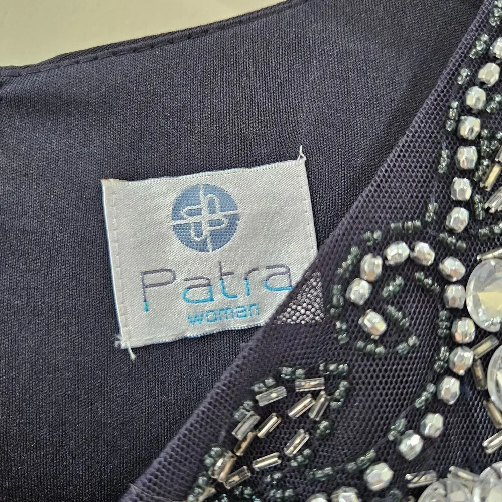 Patra Women's Faux Wrap Maxi Dress Blue Embellished Sleeveless Formal Cocktail